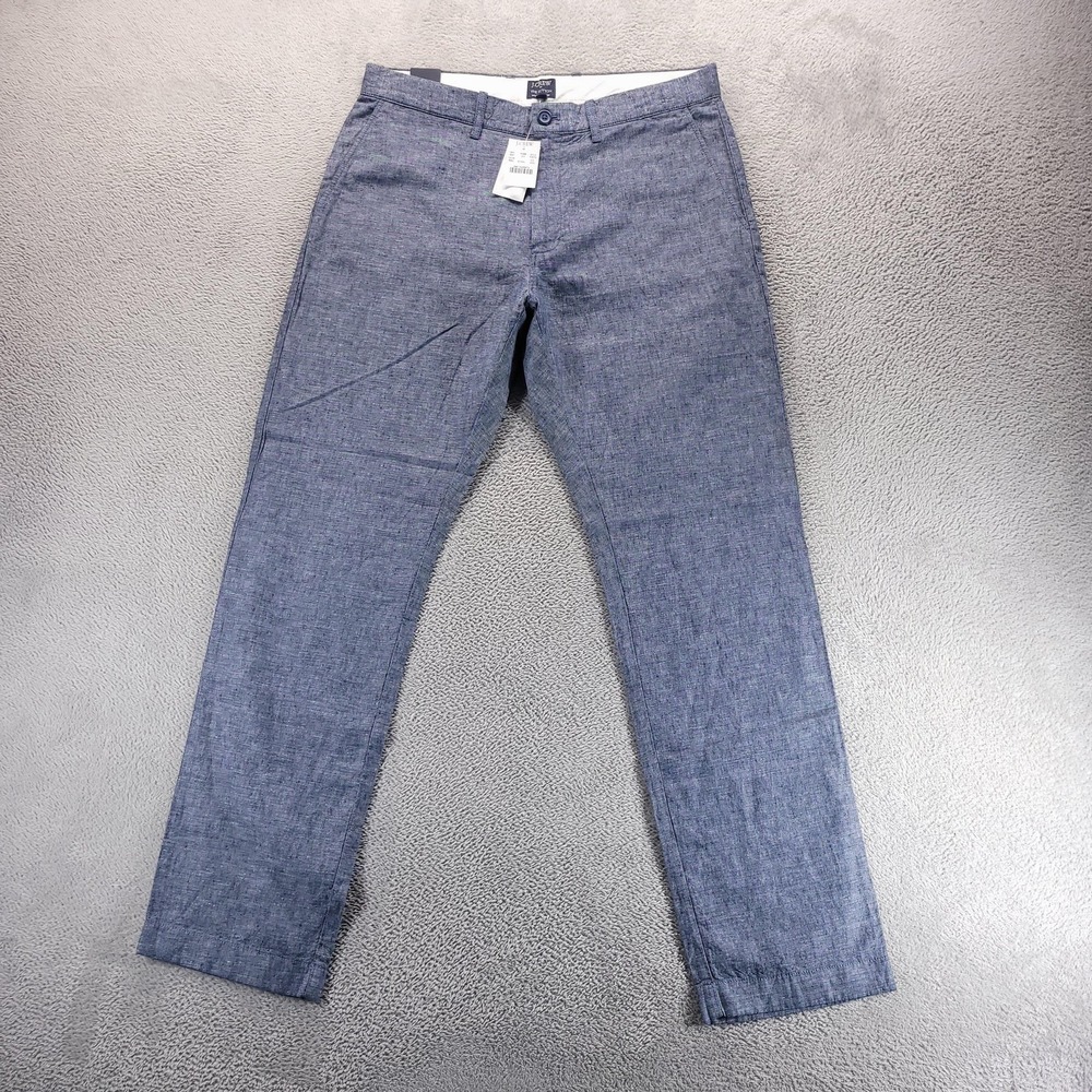 J.CREW Pants Mens 33x32 Blue The Sutton Slim Linen Cotton Chambray Chino F0573